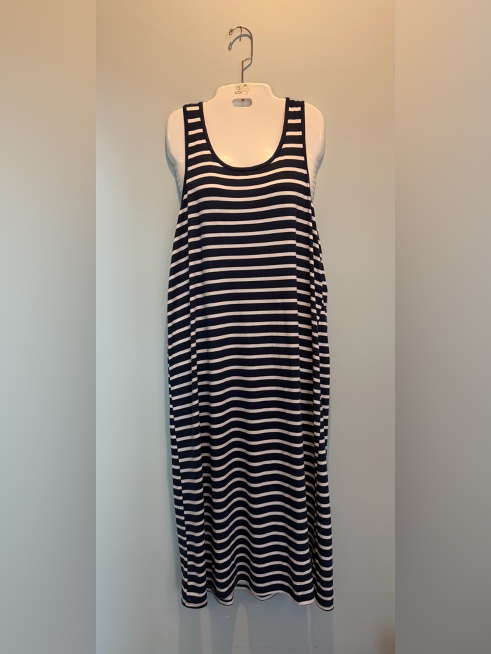 Nautica Navy/White Striped Nautical Tank Racerback Mido Dress Soze Large NWT